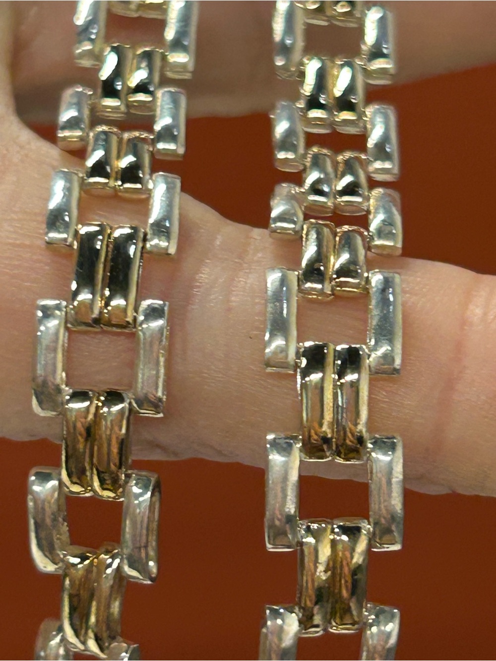 FAS Italian 925 Sterling Silver and vermeil woven link collar necklace 16”